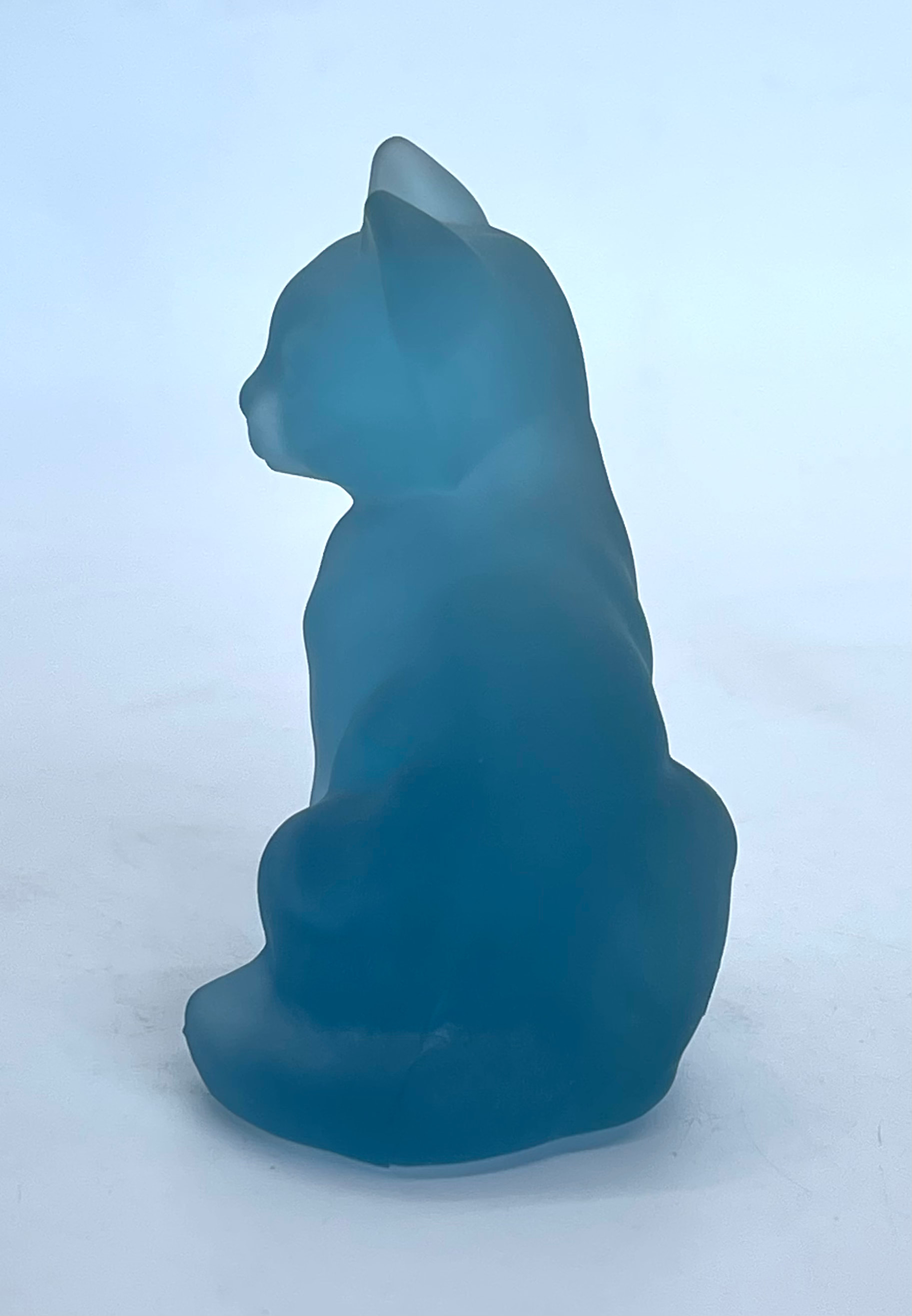 Fenton Rare HP Blue Satin Sitting Cat with Purple and White